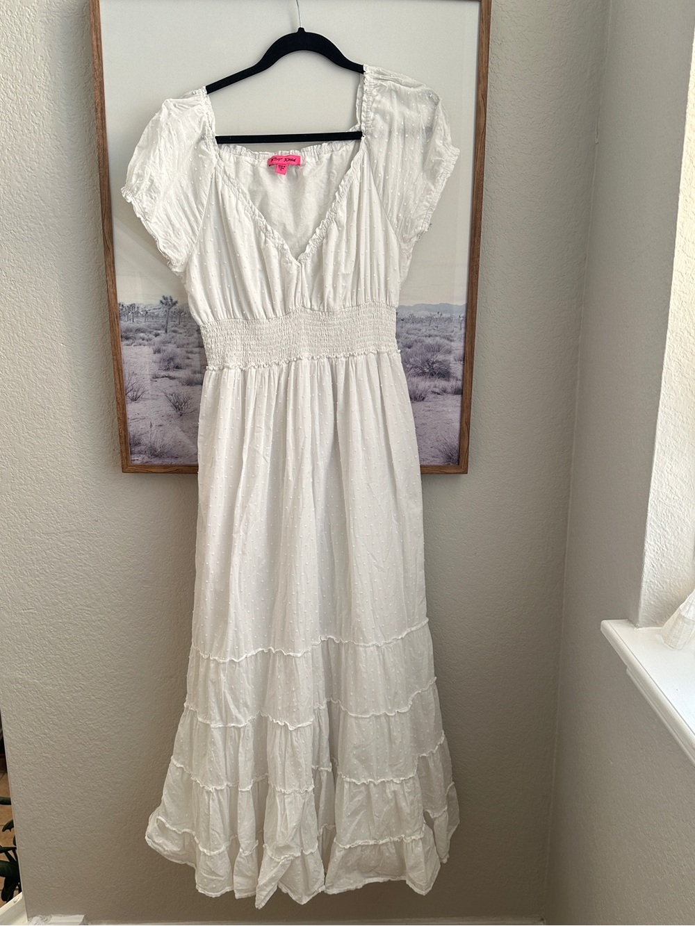 Betsey Johnson White Swiss Dot Maxi Dress Ruffle XL